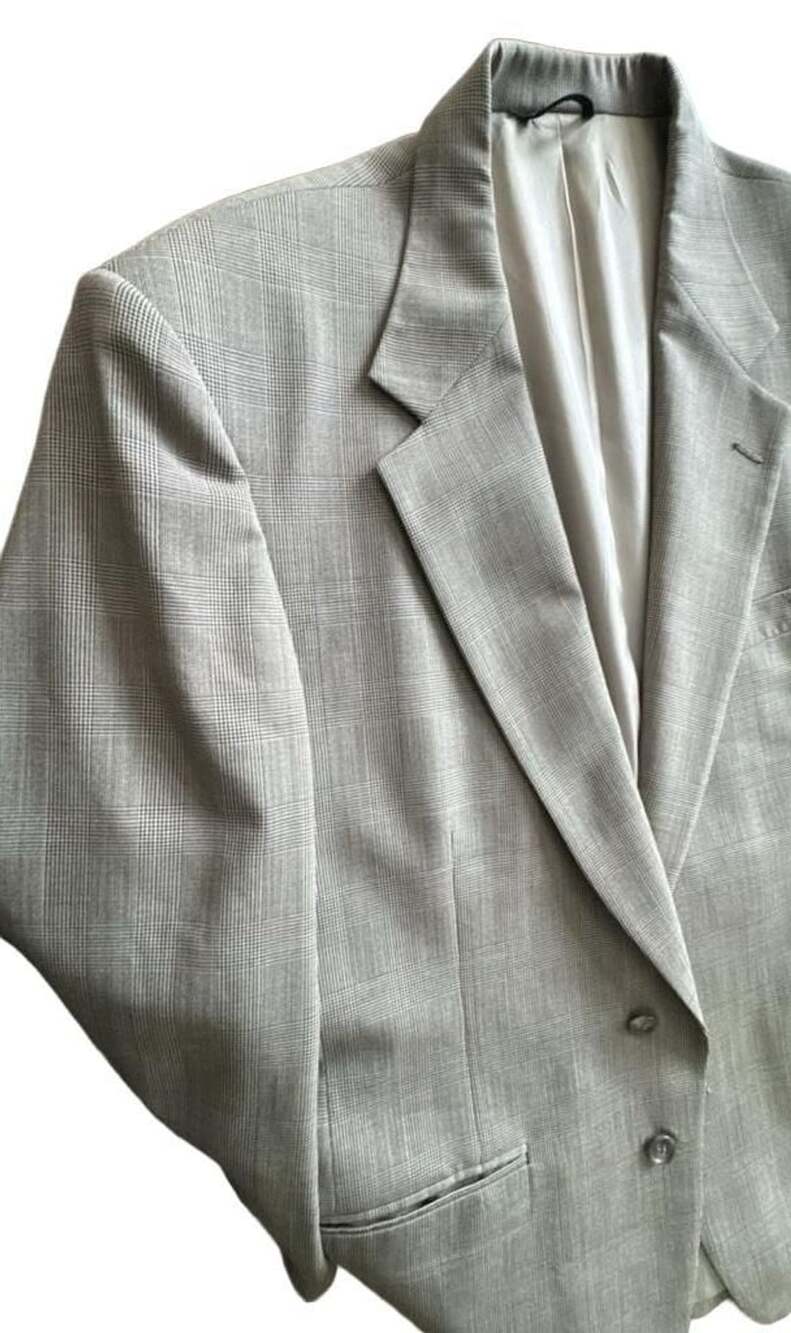 Vintage Allyn Saint George Mens Gray Glen Plaid Sport Coat Blazer L XL
